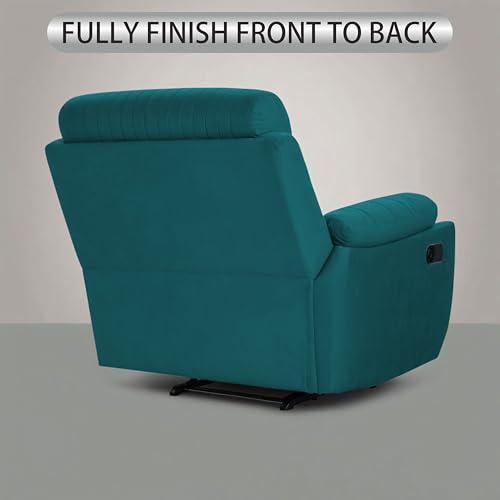 Image of Adorn India Premium Majestic 1 Seater Recliner Manual Sofa Chair | Ocean Blue Suede Velvet Fabric | Soft Padded Back Rest & Handrest | Living Room Recliner Chair | 3 Years Warranty