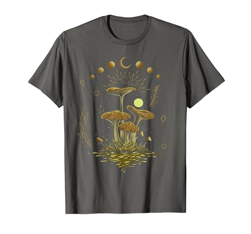 Image of Mushroom Moon Phases Cottagecore Goblincore T-Shirt, Men, Asphalt Grey, 6X-Large