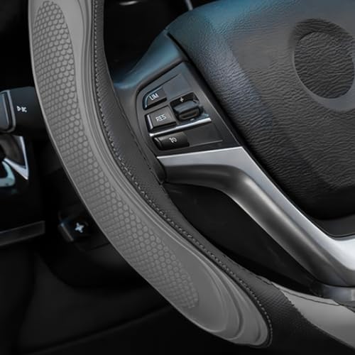 Image of Osilly 15 Inch Car Leather Steering Wheel Cover, Automotive Accessories Elastic Breathable Anti-Slip Soft Wheel Protector Fits Men and Women, Suitable for SUVs, Trucks, Vehicles and RVs (Gray)