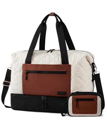 LOVEVOOK Weekender Bags for Women, Puffer Travel Duffel Bags for Woman, Large Hospital Bag for Women Labor Delivery with Shoe Compartment, Carry On Overnight Bag, Personal Item Travel Bag for Airplane
