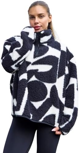 OHS Fleece Pullover Half Zip Women, Gifts for Women Outdoor Clothing Ladies Winter Coats Super Soft Cosy Jumpers Warm Fleece Print Jackets Perfect for Hiking Walking Camping - S/M, L/XL