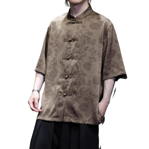 Chemise lin homme style chinois manches courtes col mao été décontracté