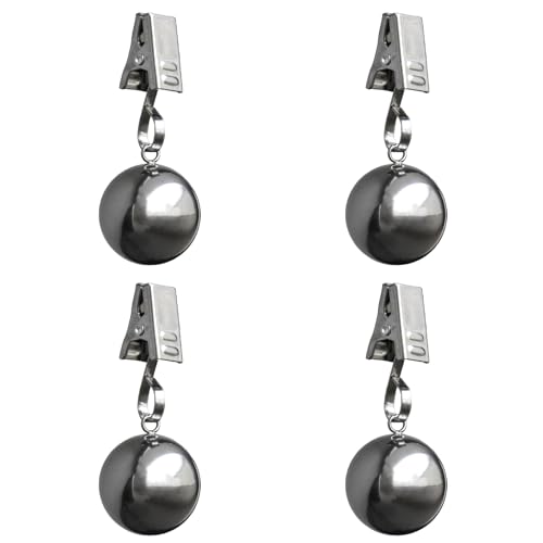 HillSpring 4er-Pack Stabile Tischdecken-Gewichte, Rostfreie Edelstahlkugeln mit Clips, Gewichte für Vorhänge, Outdoor-Picknicktisch, Fahnen, 68 g