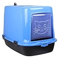 Cat Hooded Litter Tray - Covered Cat Litter Box with Flap Door, Carbon Filter, and Easy Cleaning - Hygienic and Portable Enclosed Cat Toilet (Blue)
