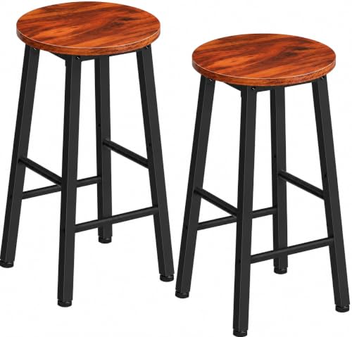 Image of Wooden Bar Stool Set for Kitchen Island, Bar, Dining & Cafe - Heavy Duty Metal Frame | High Stools for Breakfast Counter (Set of 2)