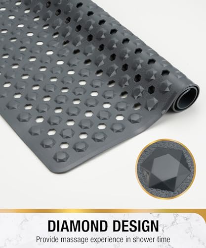 Image of HITSLAM Shower Mat Anti Slip, Square Bath Mat for Tub Non Slip with Suction Cups and Drain Holes, 21x21 Inch Bathroom Shower Stall Floor Mat, Machine Washable, Soft on Feet, Dark Grey