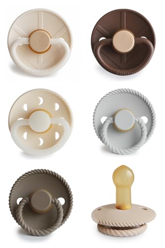 Image of FRIGG Natural Rubber Baby Pacifier 6-Pack Earthy Wonder | Made in Denmark | BPA-Free (6-18 Months)