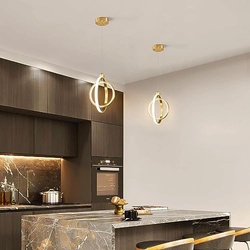 Image of Modern LED Chandelier Gold Ring Pendant Light Fixtures 4000K Dimmable Height Adjustable Pendant Lighting for Dining Room Kitchen Island Bedroom Living Room Foyer(1-Pack)