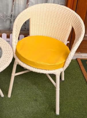 Image of India Garden Patio Seating Chair and Table Set Outdoor Balcony Garden Coffee Table Set Furniture with Table and Chairs Set (Cream with Yellow Cushion 2+1)