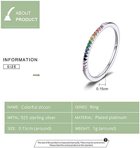 925 Sterling Silver Colorful Pave Sparkling Cubic-Zircon Rainbow Rings Best Love Gift for Women Size 6 - Image 7