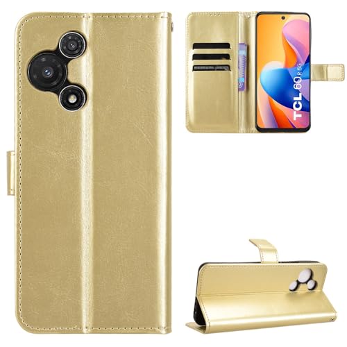 Kukoufey Flip Leathe Case Compatible with TCL 60 5G T521H / 60R 5G T519H Cell Phone Protective Case Gold