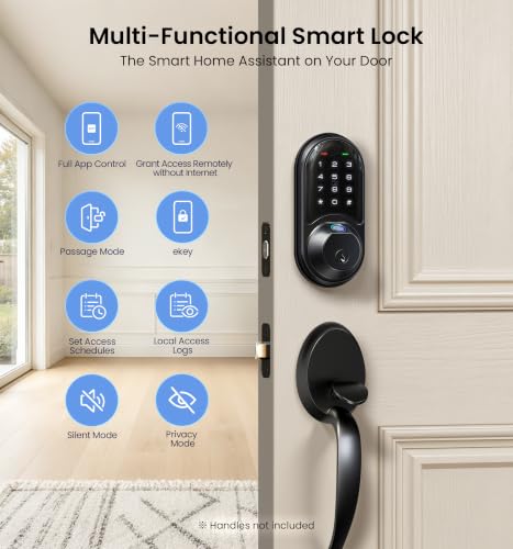 Image of Veise RZ07 Fingerprint Smart Door Lock Deadbolt, App Control, Matte Black | Remote Access Sharing, Fob Unlock, Keyless Entry for Front Door, Auto Lock, User Management, Easy Install, Low Battery Alarm