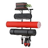 PeloFamily Yoga Mat Holder Wall Mount, Yoga Accessory Mat Storage Rack, Home Gym Accessories Organizer, Floating Shelf and Hooks for Hanging Foam Roller/Band/Workout Equipment at Pilates Fitness Class