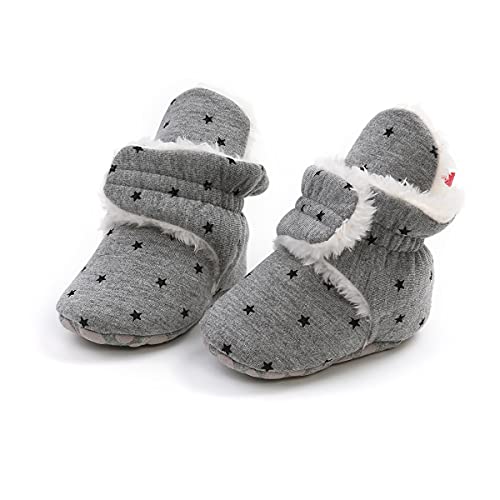 Image of Babelvit Newborn Baby Boy Girl Soft Fleece Booties Stay On Infant Slippers Socks Shoe Non Skid Gripper Toddler First Walkers Winter Ankle Crib Shoes