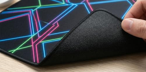 Image of Gaming Mouse Pad with Neon Geometric Design, Smooth Cloth Surface, Anti-Slip Rubber Base, for Official and Gaming