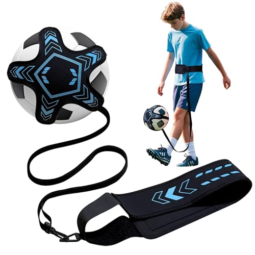 PESAKE Soccer Training Equipment Football Kick Solo Trainer Adjustable Waist Belt Elastic Rope Aids Hands Free Throw Sole Practice Fits Ball 3 4 5 and Volleyball Rugby (Blue)