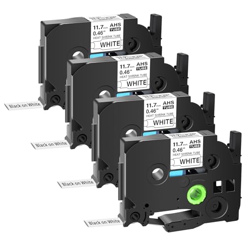 Ruban hse-231 11,7mm noir sur blanc compatible Brother P-Touch lot de 4