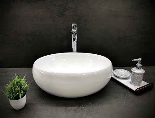 Image of Delta Premium White Ceramic Wash Basin | Table Top Basin (White, 16x12x5 Inch)