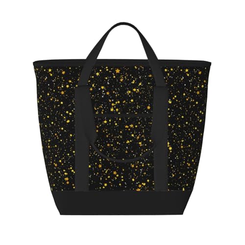 Glitter Stars Gold Black Insulated Tote Bag – Premium Insulation, Leakproof & Durable, Ideal For Grocery Shopping, Picnics, Food Delivery & Travel