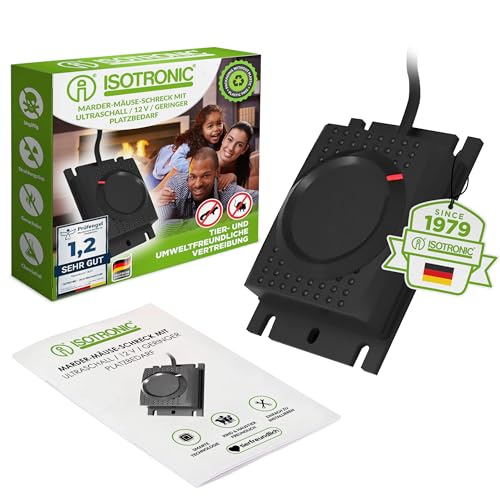 Preisvergleich Produktbild ISOTRONIC Marderschreck 12V / Marderabwehr Ultraschall für Auto, Garage, Carport / vertreibt Marder, Mäuse, Ratten / 40 m² Innenraum und Fahrzeug, mardersicher