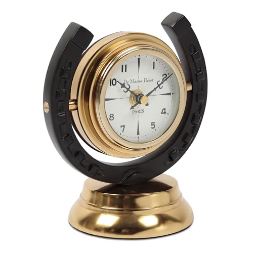 Image of Decor de Maison Brings Handcrafted Equestrian Table Clock for KidsRoom, Living Room, Bedroom, Study Table, Office|Classic Non-Ticking Tabletop Battery Operated Analog Desk Clock (Gold)