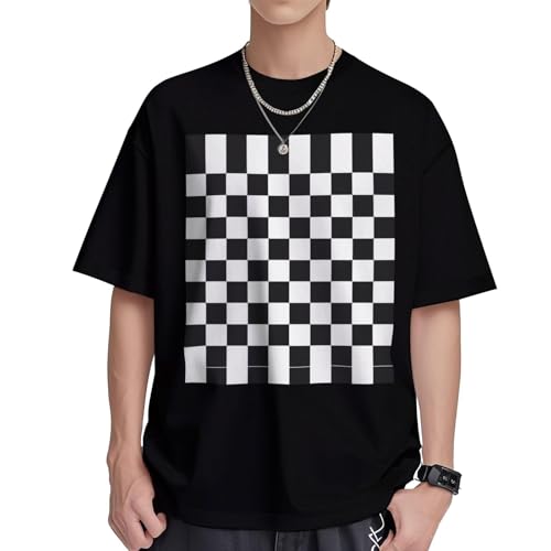 T-shirt en coton frais haut de gamme coupe droite col rond imprimé carreaux pour homme