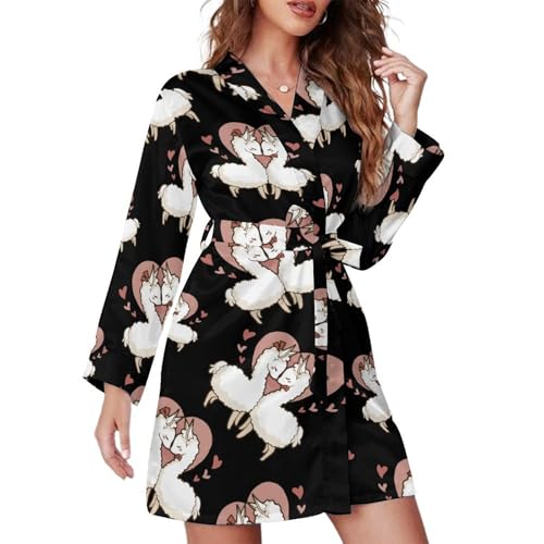 Image of Love Llamas Robes for Women Knee Length Long Sleeved Nightgown Spa Bathrobe Soft Bath Robe XL