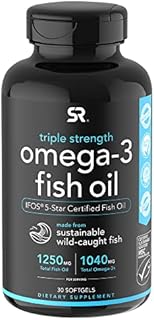 Sports Research Triple Strength Omega 3 Fish Oil Supplement - EPA & DHA Fatty Acids from Wild Alaskan Pollock - Heart, Brain & Immune Support for Adults, Men & Women - 1250 mg Capsules (30 ct)