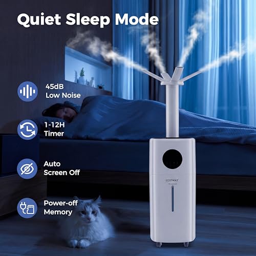 Image of COSTWAY 21L /5.5Gal Humidifier for Large Room, Top Fill Whole House Humidifier, 3 Mist Levels, Extension Tube, 360 Nozzles & Remote Control for Bedroom, Plants