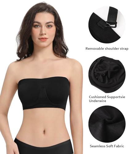 Image of Lemorosy Women's Invisible Seamless Non-Padded Underwire Bandeau Multiway T-Shirt Bra