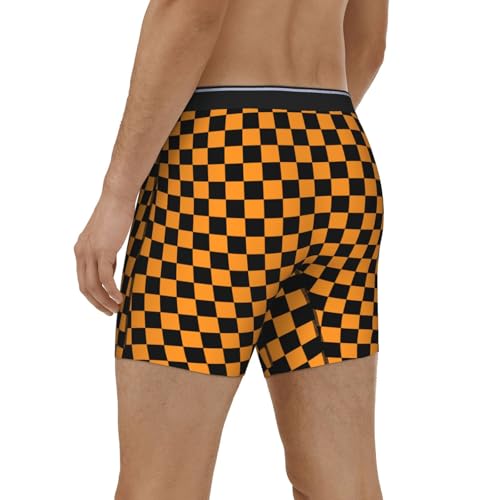 Mens Underwear, Black Orange Checkered Print Boxers for Men, Soft Moisture-Wicking Breathable Boxer Briefs4