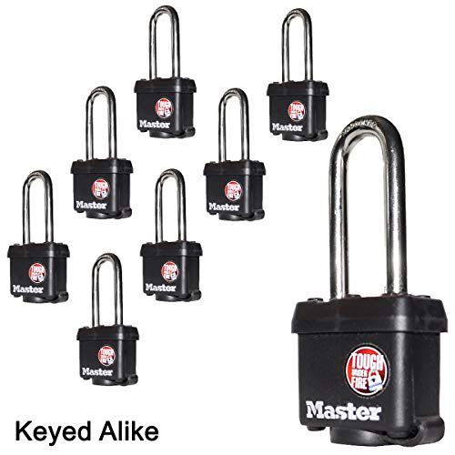 Image of Master Lock (8) Keyed Alike Padlocks w /Thermoplastic Coating and 2 inch(51mm) Tall Shackle incl 16 Keys - Model # 311KALH-8