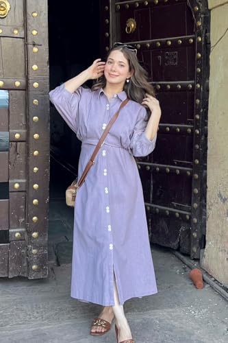 Image of GoSriKi Women's Rayon Viscose Soild Button Shirt Dress