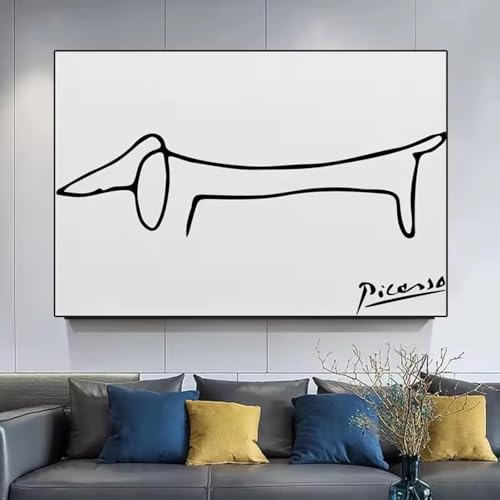 Toile peinture de chien en ligne noire et blanche, affiches et impressions d'art mural 70x90cm