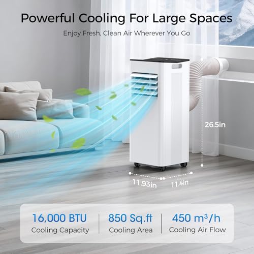 Image of 16000 BTU Portable Air Conditioner for Large Rooms & Bedrooms up to 850 Sq.Ft, Ultra Quiet 40dB Smart WiFi AC, 5-in-1 Cooling with Dehumidifier, Fan, Sleep Mode & Timer