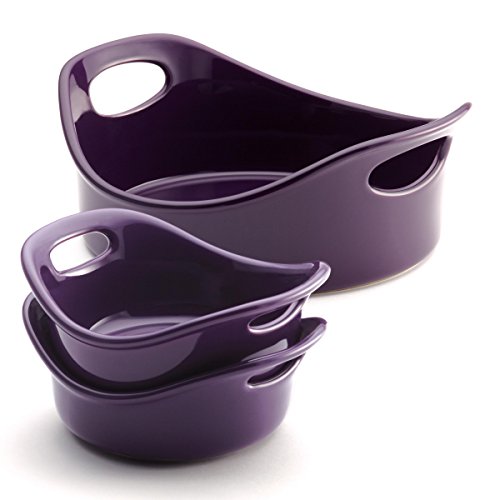 Rachael Ray Stoneware 3-Piece Small Round Set Bubble & Brown, Purple