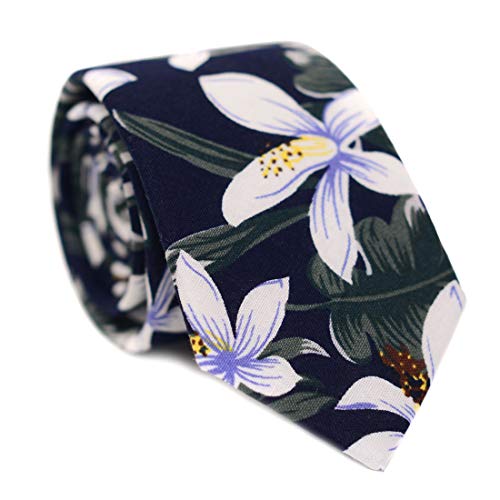 Image of JESLANG Men's Cotton Printed Floral Tie 2.56 inch Skinny Narrow Necktie Various Designs