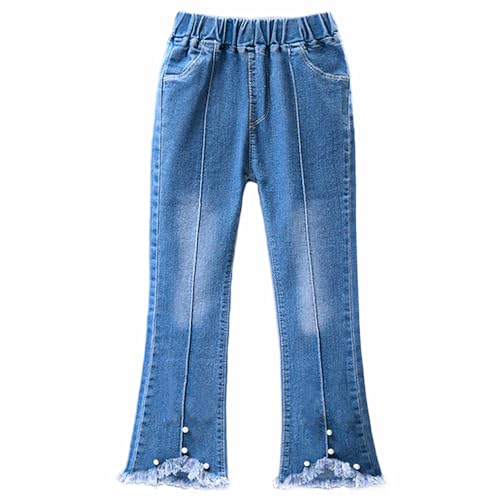 HNXDYY Girl Flare Jeans Casual Denim Elastic Wasit Pants Kids Clothes with Pocket