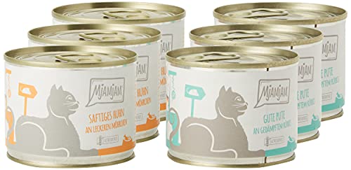MjAMjAM - Premium Nassfutter für Katzen - Monopaket I - mit Huhn und Pute, 6er Pack (6 x 200 g), getreidefrei mit extra viel Fleisch