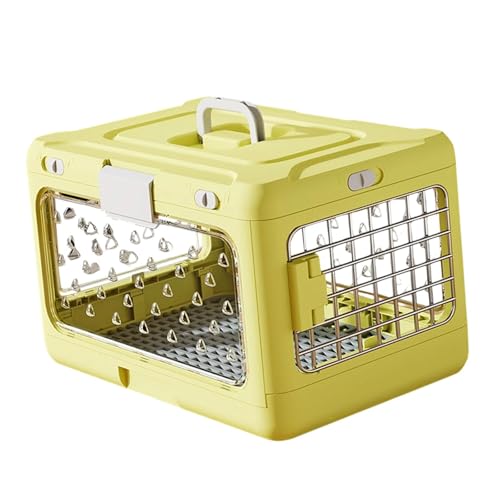 Bothyi Folding Puppy Crate Cat Travel Cage Heavy Duty Transparent Portable Dog Kennel Pet Carrier for Rabbit Puppy Small Dogs Kitten, Yellow