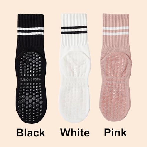 3 Pairs Womens Pilates Socks with Grips Yoga Socks Non Slip Grip Socks for Women for Gym Athletic Barre2