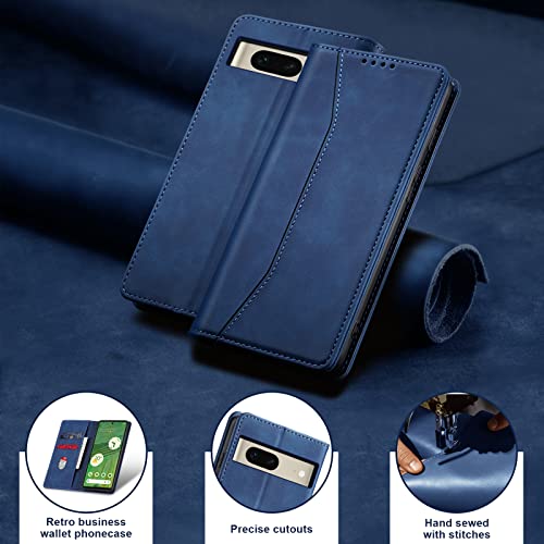 Image of Jasonyu Mobile Phone Case for Google Pixel 7 Leather Flip Foldable Shockproof Magnetic [Premium PU Leather] [Stand Function] [Card Slots] Protective Flip Case for Google Pixel 7 Blue
