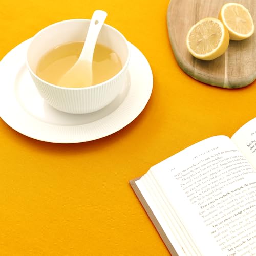 Image of Encasa XO Dining Table Cover Cloth for 4 to 6 Seater | 140x180 cm Cotton Canvas Rectangular Table Cloth | Machine Washable Tablecloth for Indoor & Outdoor Use - Mango Solid Color