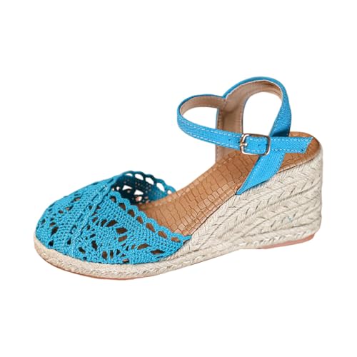 Espadrilles compensées bout fermé bleu en dentelle t.39 pour femme