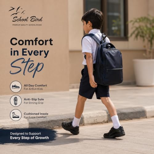 Image of SCHOOL BIRDS Kids Unisex School Uniform Black Shoes Oxford Shoe for Boys and Girls
