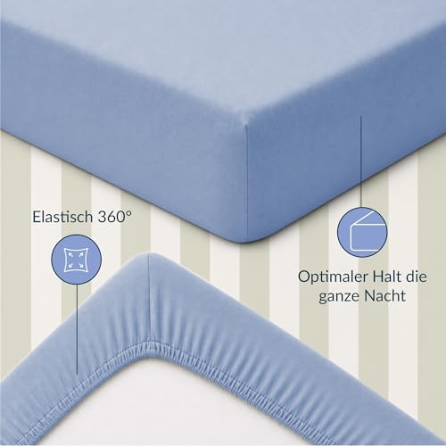 Twinzen 2er Set Jersey Spannbettlaken 70x140 cm Weiß und Blau – Ansicht 4