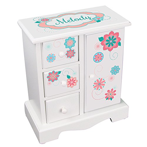 My Bambino Personalized Girls Jewelry Armoire Chest Box Box with Coral floral Design