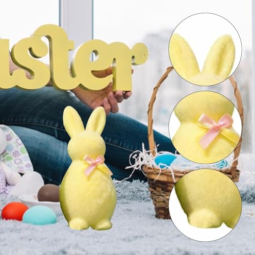 Figurine lapin flockée jaune en mousse pour décoration - 4
