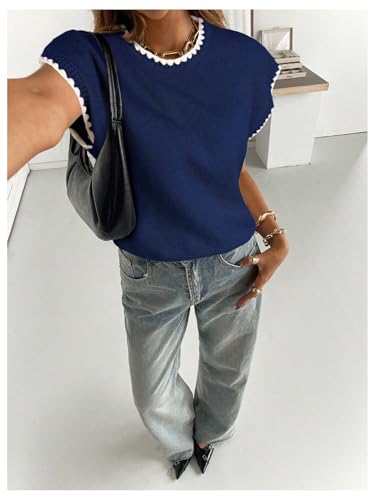 Image of SOLY HUX Women's Short Sleeve Sweater 3D Floral Sweaters Pullover Tank Tops Knit Vest Trendy Fashion Clothing