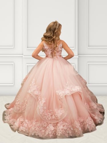 Flower Girl Dress for Wedding Lace Applique Pageant Dresses for Girls Tulle Ball Gown3
